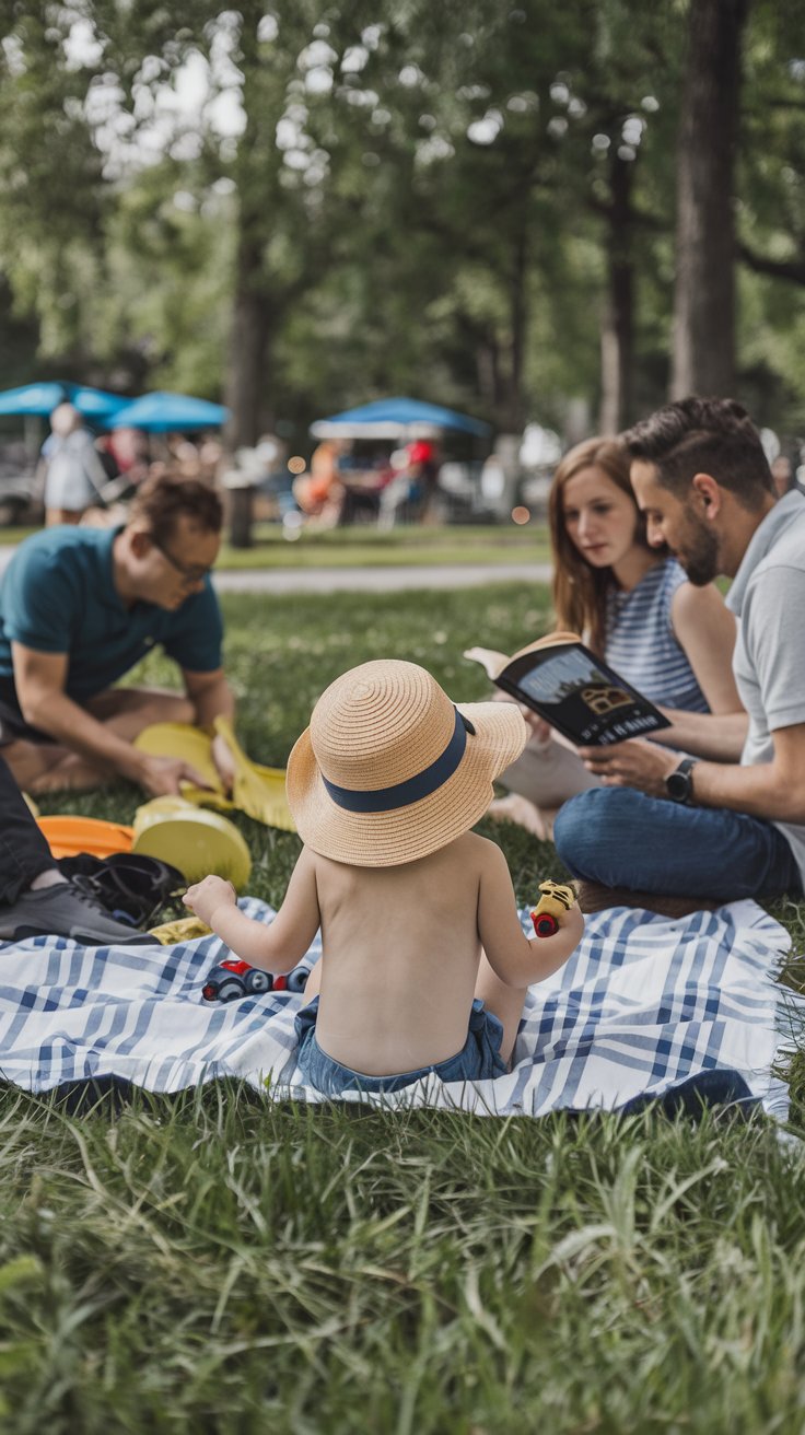 Dad putting diaper on baby